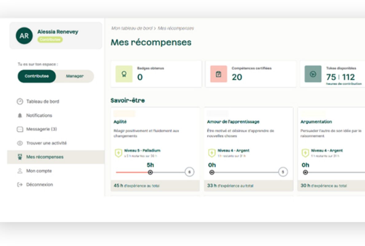The rewards page: skills gained and hours of experience per attribute.